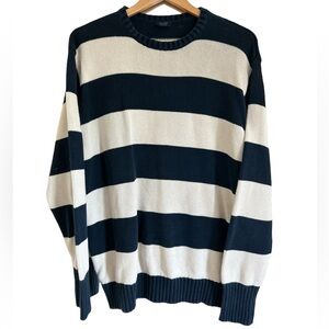 Brandy Melville Brianna Cotton Thick Stripe Sweater Navy Blue and Cream